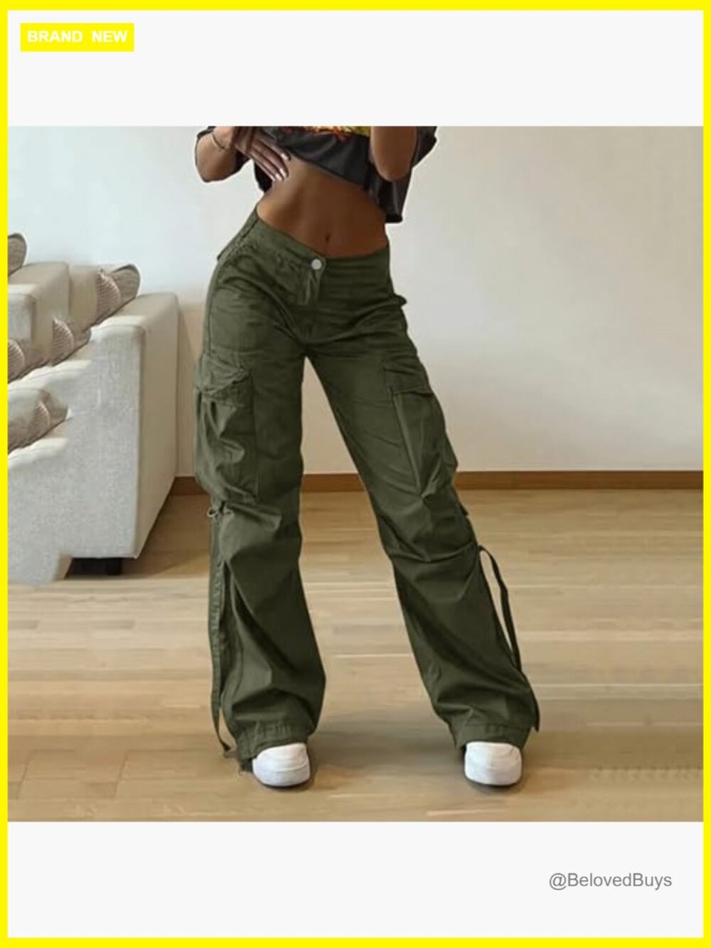 High Waist Cargo Pants Women Wide Leg Multi Pocket Y2K Parachute Trousers - Picture 3 of 7